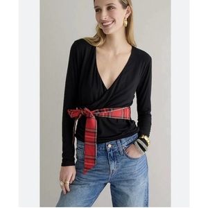 NWT J.Crew FormKnit Long-Sleeve Wrap Top Black Size M